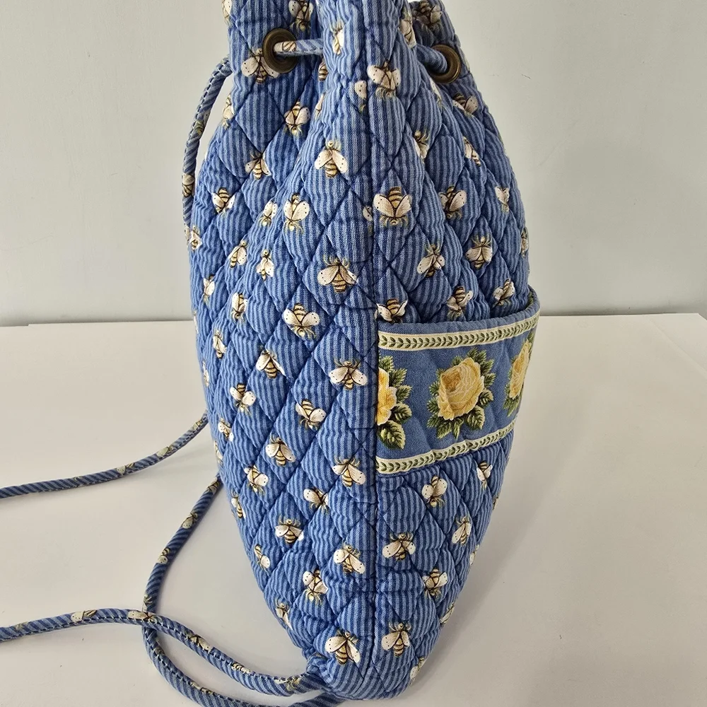 Vera Bradley Floral Bee Rose Flower Y2k 90s Drawstring Daypack Napsack Backpack